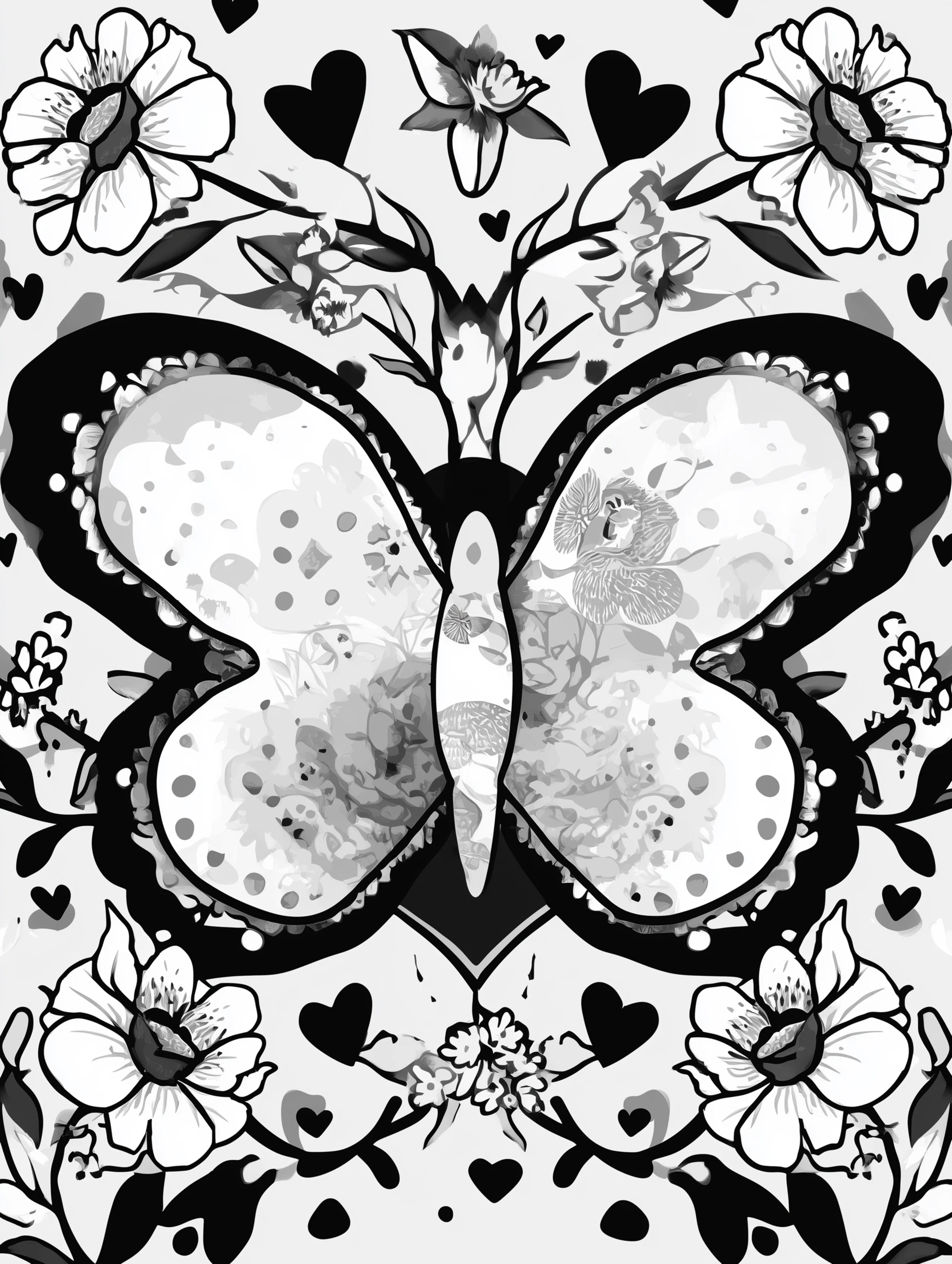 Free printable butterfly coloring page for adults featuring a simple butterfly with flowers